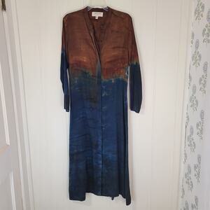 Anthropologie Cloth & Stone Perla Tie-Dye Maxi Shirtdress Brown Navy Blue Size M